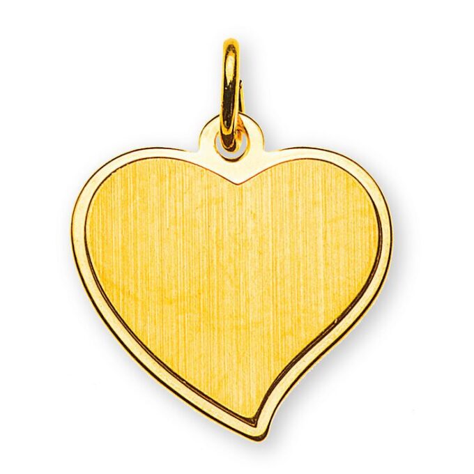 Anhänger Gravurplatte herzförmig satiniert Gelbgold 750, 15x15mm