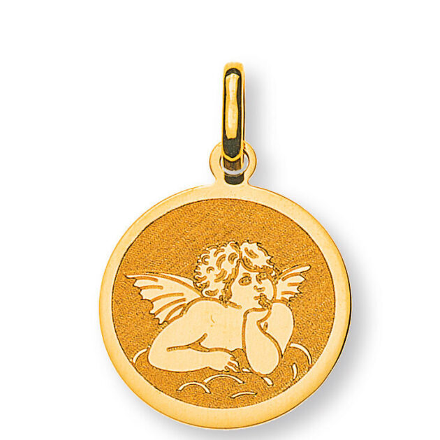 Medaille Engel Laser graviert Gelbgold 750 14mm