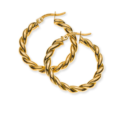Kreolen Gelbgold 750, gekordelt, poliert, D: 28mm B: 3.5mm