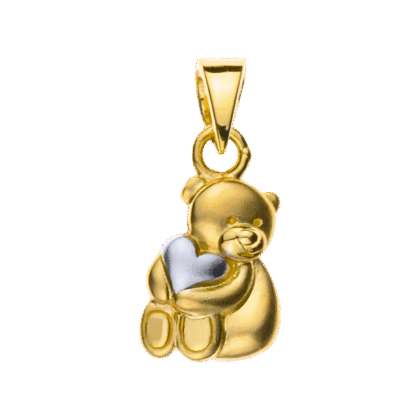 Anhänger Teddybär Gelbgold 750 gesandelt mit rhodiniertem Herz