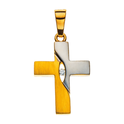 Kreuz Gelbgold 750 teilrhodiniert und gesandelt H: 17mm B: 12mm