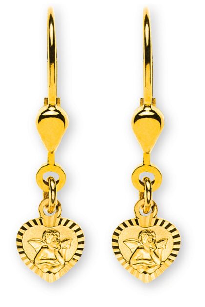 Ohrhänger Herz mit Engel Gelbgold 750 mit Brisur